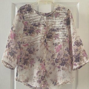 Massimo Dutti White/Lilic Floral Women's Blouse